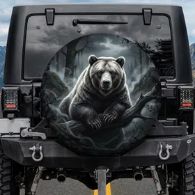 Grizzly Bear Forest Mist Tree Branch Twilight - Wildlife Lover Gift for Bear Enthusiast Spare Tire Cover