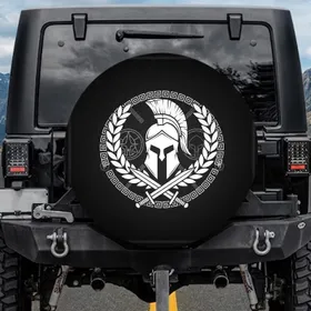 Spartan Helmet Laurel Wreaths Crossed Swords - History Enthusiast Gift Spare Tire Cover