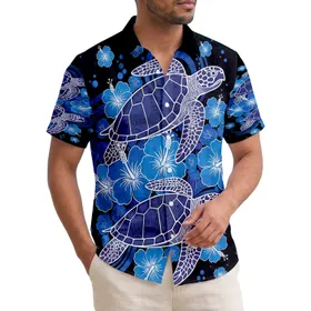 Elegant Sea Turtles Vibrant Blue Hibiscus - Tropical Home Decor Gift Hawaiian Shirt