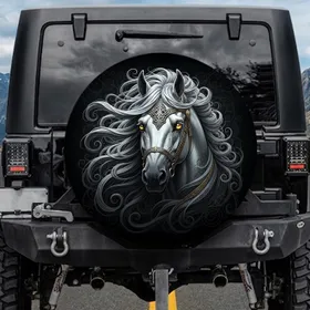 Horse Head Gold Eyes Ornate Celtic Bridle Knotwork - Equestrian Lover Gift Spare Tire Cover