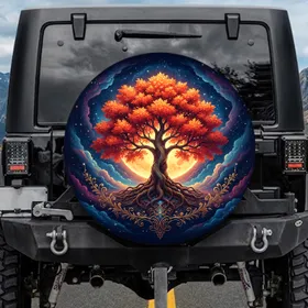 Tree of Life Full Moon Cosmic Night Sky - Travel Essentials for Adventurers Spare Tire Cover