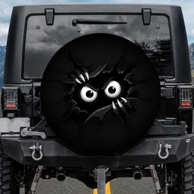 Mischievous Peering Cartoon Eyes Jagged Rip - Halloween Decor Gift Spare Tire Cover