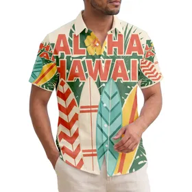 ALOHA HAWAII Hibiscus Surfboards Palm Fronds - Tropical Lifestyle Surfer Gift Hawaiian Shirt