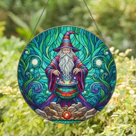 Wizard Potion Cauldron Botanical Aurora - Home Decor Gift for Fantasy Fan Stained Glass Suncatcher