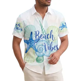 Blue Starfish Scallop Shells Beach Vibes - Summer Travel Gift Hawaiian Shirt