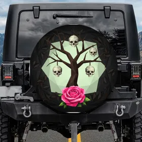 Skeletal Tree Skull Rose - Daily Commute Protection for Car Owners Spare Tire Cover