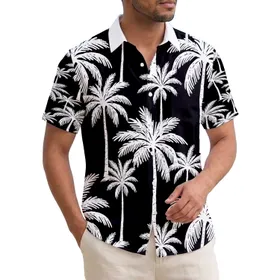 White Silhouette Palm Trees Layered Tropical Canopy - Island Getaway Gift Hawaiian Shirt