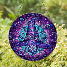 Majestic Stained Glass Wizard Hat Cosmic Jewel Six-Pointed Star - Home Decor Gift Stained Glass Suncatcher