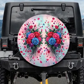 Lush Mirroring Rose Bouquets Floral Vines Foliage Petals Botanical Accents - Home Decor Gift Spare Tire Cover
