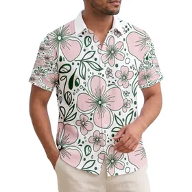 Tropical Broad Petal Pink Flowers Stamen Botanical Leaf - Summer Beach Holiday Gift Hawaiian Shirt