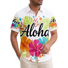 Aloha Script Hibiscus Flowers Tropical Leaves - Home Decor Gift Hawaiian Shirt
