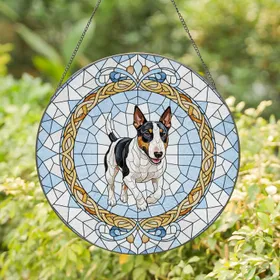 Alert Bull Terrier Dog Stained Glass Mosaic Home Decor Gift for Dog Lover Stained Glass Suncatcher