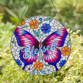 Blessed Butterfly Floral Home Decor Gift for Garden Lover Stained Glass Suncatcher