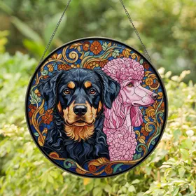 Rottweiler Poodle Stained Glass Dogs - Artistic Pet Lover Home Decor Gift for Dog Parents Stained Glass Suncatcher