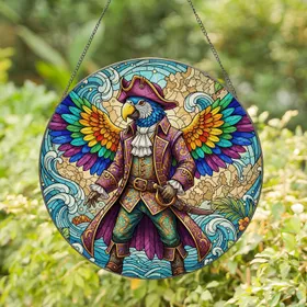 Swashbuckling Parrot Pirate - Wildlife Lover Gift for Bird Lovers Stained Glass Suncatcher