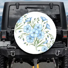 Blue Flax Flowers Botanical Watercolor - Garden Lover Home Decor Gift Spare Tire Cover