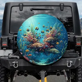 Angelfish Grouper Damsel Fish Coral Kelp Underwater Seascape - Ocean Lover Gift Spare Tire Cover