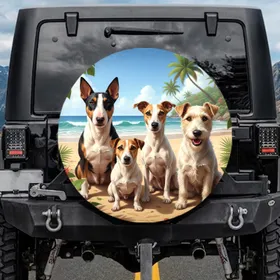 Bull Terrier Jack Russell Wire Fox Terriers Beach - Dog Lover Road Trip Gift Spare Tire Cover