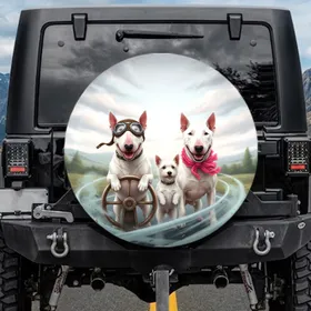 Bull Terrier Goggles Pink Bow Dog Trio - Outdoor Adventure Dog Lover Gift Spare Tire Cover