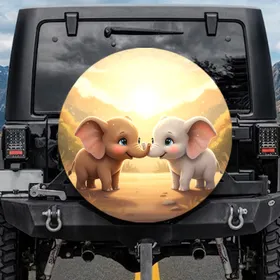 Sweet Baby Elephants Landscape - Elephant Lover Gift Spare Tire Cover