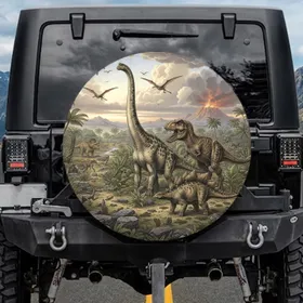 Brachiosaurus T Rex Stegosaurus Prehistoric Dinosaur Jungle - Paleontology Lover Gift Spare Tire Cover