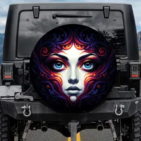 Piercing Blue Eyes Purple Red Orange Eyeshadow - Vehicle Style Gift for Art Lovers Spare Tire Cover