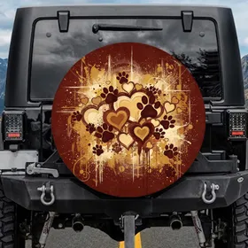 Clustered Paw Prints Hearts Paint Splatter Swirling Brushstroke - Pet Lover Gift Spare Tire Cover