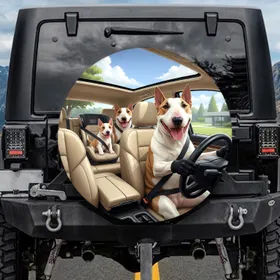 Happy Bull Terriers Luxury Car Ride - Road Trip Accessory for Dog Lover Gift Spare Tire Cover