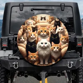 Prominent Expressive Tabby Ginger Calico Black White Cats - Cat Lover Gift Spare Tire Cover