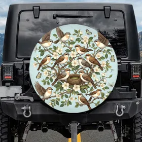 Songbirds Blossoming Branches Butterflies Dragonflies - Bird Lover Gift Spare Tire Cover