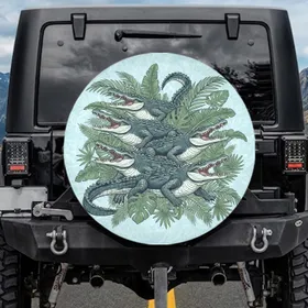 Dynamic Alligators Crocodiles Tropical Jungle Leaves - Outdoor Wildlife Adventure Gift Spare Tire Cover