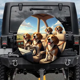 Beagle Dogs Driving Interior Sky Clouds - Travel Essentials Dog Lover Gift Spare Tire Cover