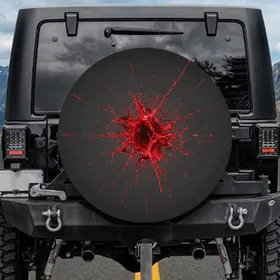 Large Crimson Red Liquid Splatter with Radiating Droplets - Gothic Style Accent Spare Tire Cover
