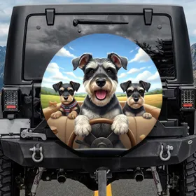Miniature Schnauzer Road Trip Dogs - Travel Gift for Dog Lovers Spare Tire Cover