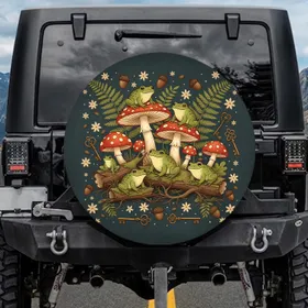 Frogs Toadstools Cottagecore Ferns - Home Decor Gift Spare Tire Cover