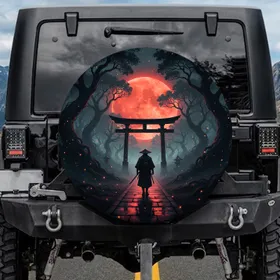 Japanese Samurai Katana Blood Moon Torii Gate Forest - Art Lover Home Decor Gift Spare Tire Cover