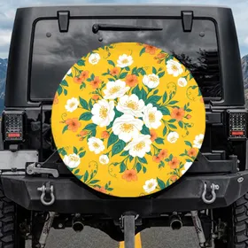 Floral Field Blossoms Leaves Sprigs - Nature Lover Gift Spare Tire Cover