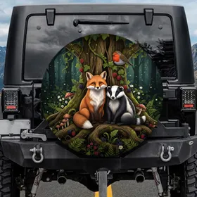 Forest Fox Badger Robin Berry Wildflower - Wildlife Lover Gift Spare Tire Cover