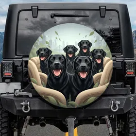 Smiling Black Labrador Retriever Dogs Journey - Travel Accessory for Dog Owner Spare Tire Cover