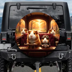 Guinea Pig Adventurers Autumn Drive - Forest Journey Home Decor Gift for Pet Lovers Spare Tire Cover