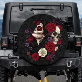 Calavera Woman Catrina Sugar Skull Red Roses Gothic Skull - Gothic Lover Gift Spare Tire Cover