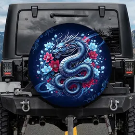 Eastern Dragon Flowers Travel Essentials Gift for Dragon Lover Spare Tire Cover