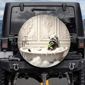 Raccoon Spa Bathtub Cocktail Lime Bubbles - Home Decor Gift for Wildlife Lovers Spare Tire Cover