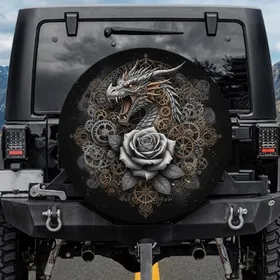 Arcane Steampunk Dragon Gothic Rose - Fantasy Lover Vehicle Gift Spare Tire Cover