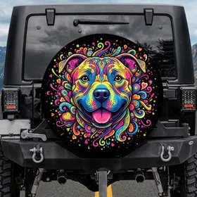 Pitbull Dog Mosaic Psychedelic Pop - Dog Lover Gift for Car Owners Spare Tire Cover