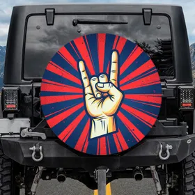 Rock On Hand Sign Radiating Beams - Music Lover Gift for Concert Goers Spare Tire Cover