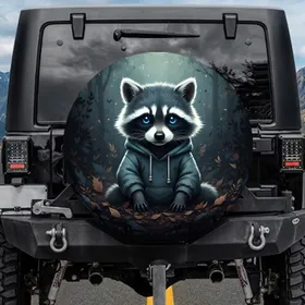 Fluffy Baby Raccoon Hoodie Electric Blue Eyes Forest - Wildlife Lover Home Decor Gift Spare Tire Cover