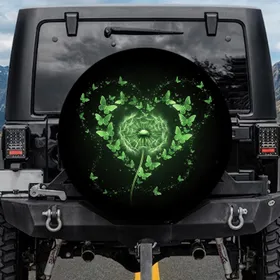 Luminous Green Dandelion Puffball Butterfly Heart - Nature Lover Gift for Car Owners Spare Tire Cover