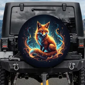 Fiery Fox Swirling Gold Blue Light - Adventure Auto Accessory Spare Tire Cover