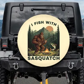 I Fish With Sasquatch Trout Campfire - Fishing Enthusiast Gift Spare Tire Cover